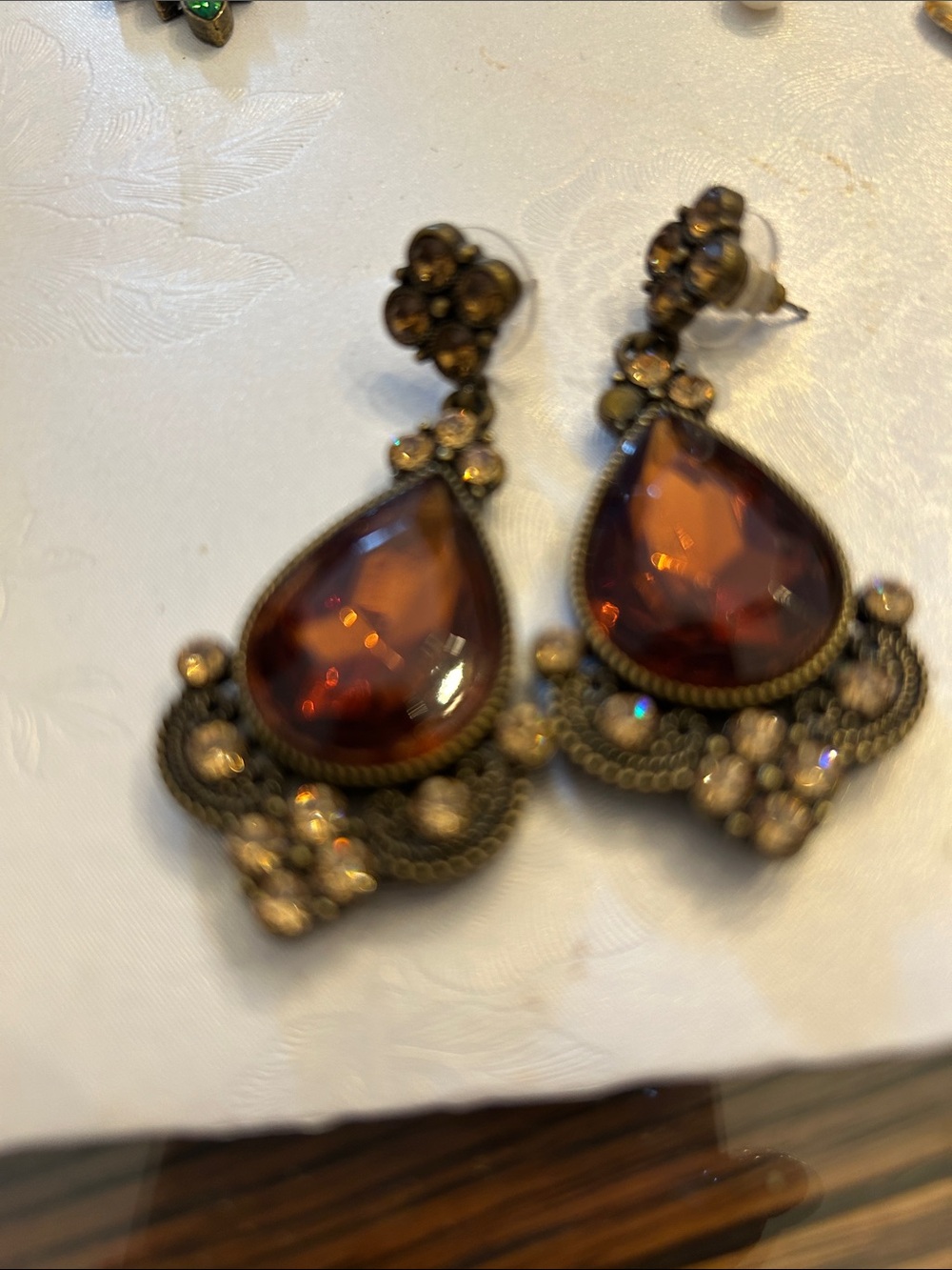 Vintage-Inspired Amber Teardrop Crystal Drop Earrings